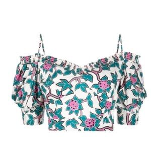 DVF Margaret Cold-Shoulder Floral Print Cotton Poplin Top, Size 12